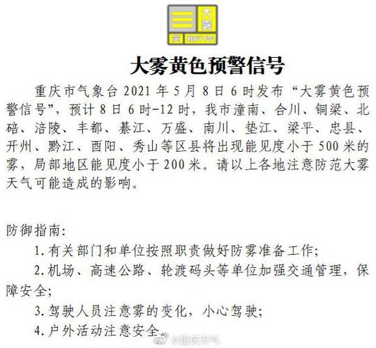 重庆市黔江区发布大雾黄色预警